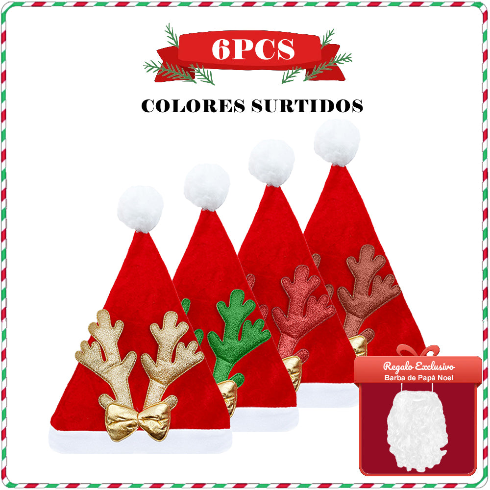AYA MARKT Conjunto de Gorro de Navidad Papa Noel, Gorros Navideño y Sombreros de Santa Claus Tradicionales Rojos y Blanco.Gorros de Reno, Gorros de Árbol de Navidad con Cascabeles, Accesorios de Navidad para Niños y Adultos