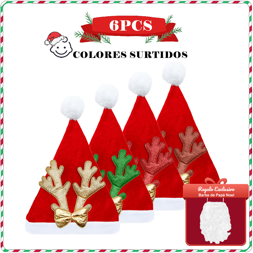AYA MARKT Conjunto de Gorro de Navidad Papa Noel, Gorros Navideño y Sombreros de Santa Claus Tradicionales Rojos y Blanco.Gorros de Reno, Gorros de Árbol de Navidad con Cascabeles, Accesorios de Navidad para Niños y Adultos