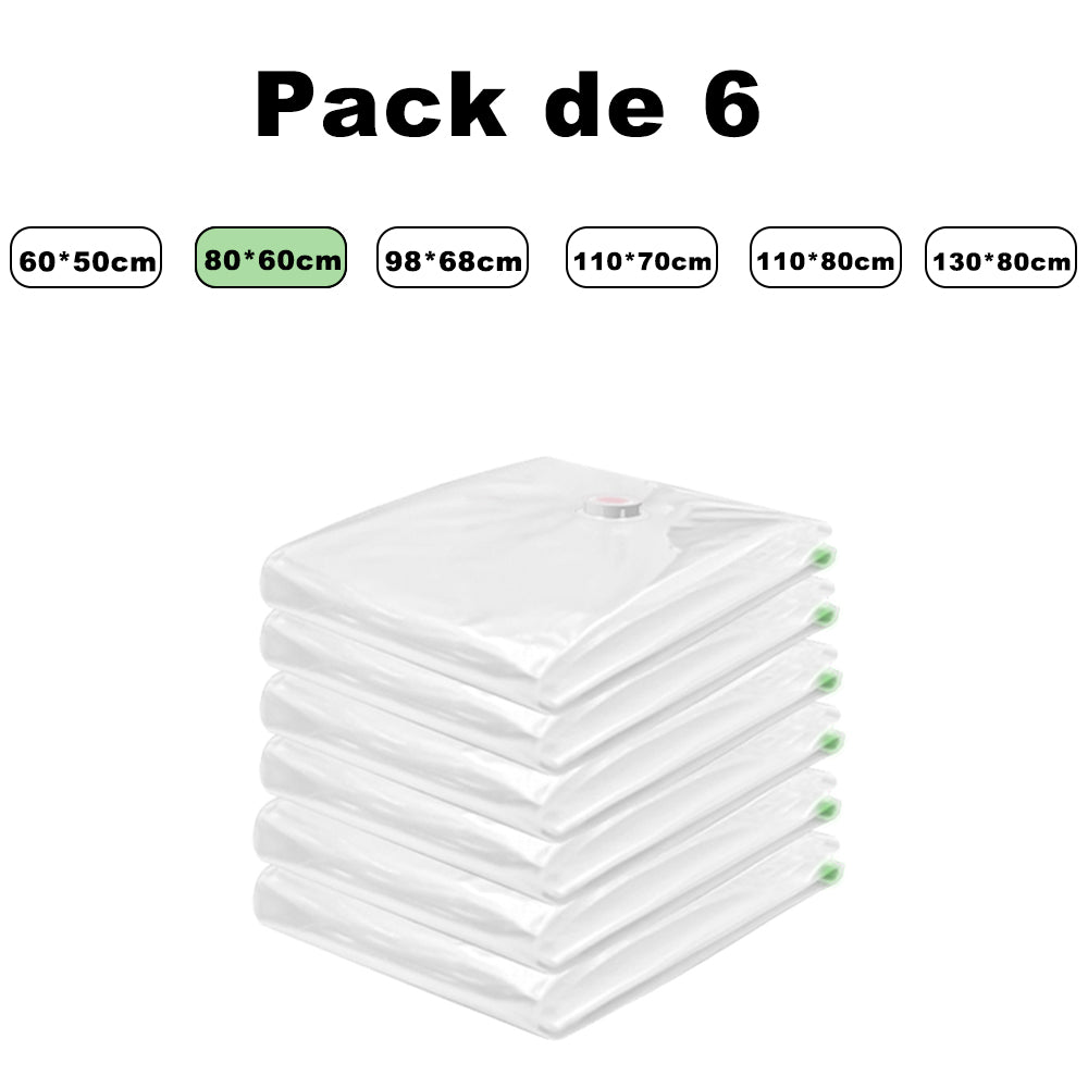 AYA MARKT PACK de 6 Bolsas de Vacío para Almacenamiento, incluyen Boca para Aspirador, con Doble Cremallera, Bolsas Vacío Ropa Aspiradora Ahorro de Espacio Para Guardar Ropa, Edredones, Almohadas, MantasTransparente.Con regalo exclusivo -Bomba Manual