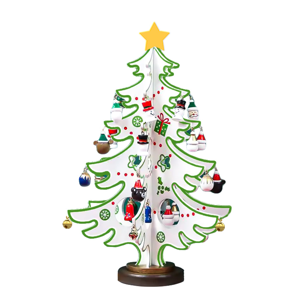 Mini Árbol de Navidad de Madera Decorativo - Árbol Navideño con Colgantes y Estrella - Adorno de Mesa para Decoración Navideña del Hogar,Regalo de Navidad