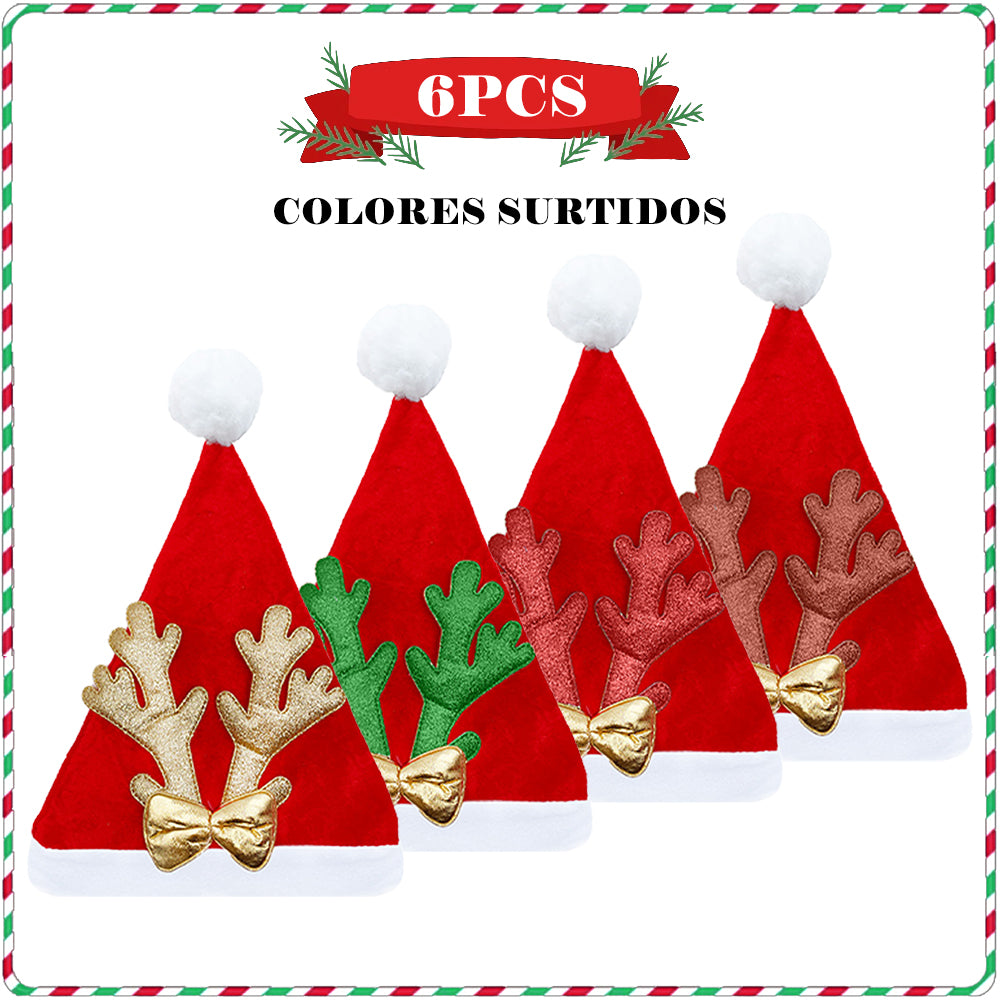 AYA MARKT Conjunto de Gorro de Navidad Papa Noel, Gorros Navideño y Sombreros de Santa Claus Tradicionales Rojos y Blanco.Gorros de Reno, Gorros de Árbol de Navidad con Cascabeles, Accesorios de Navidad para Niños y Adultos