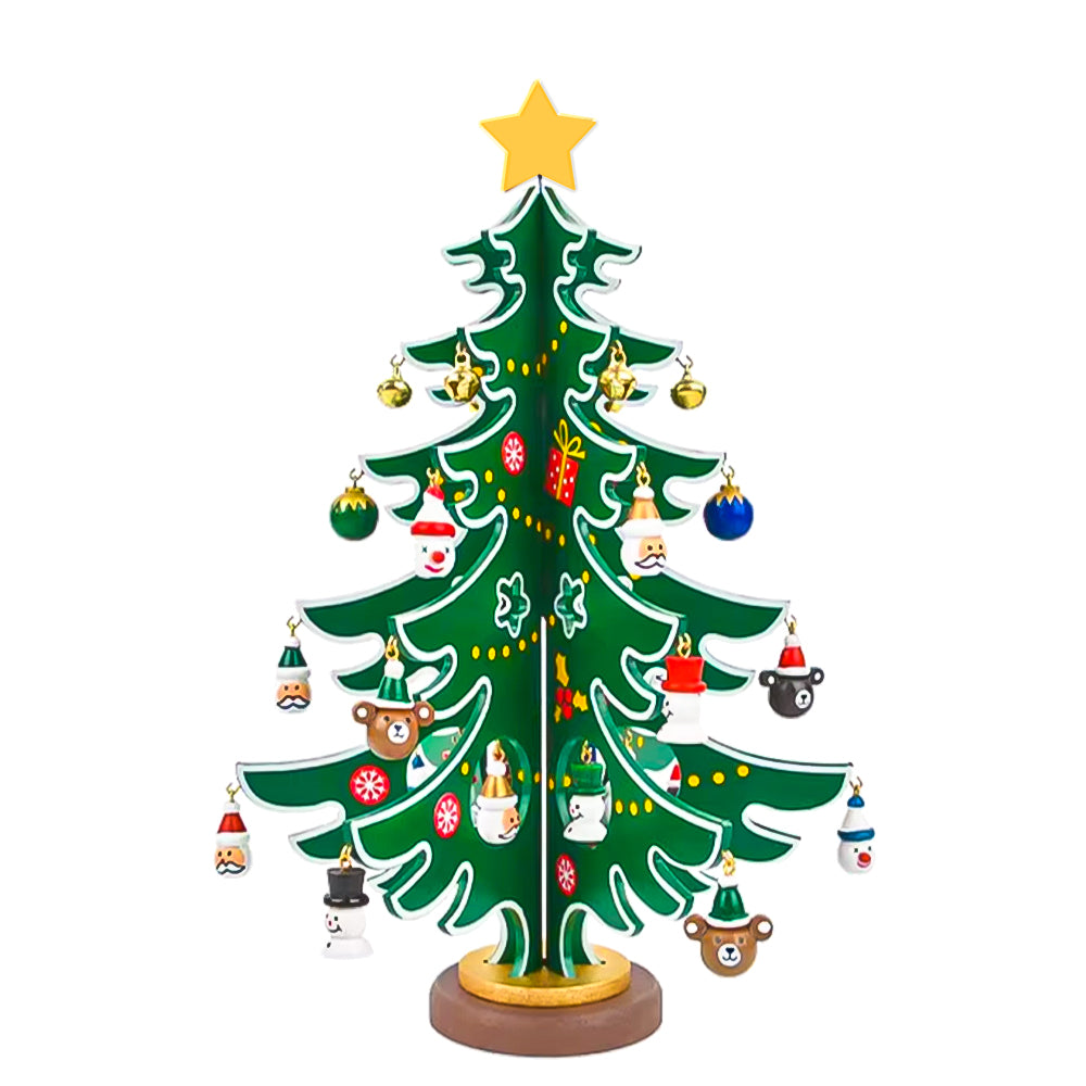 Mini Árbol de Navidad de Madera Decorativo - Árbol Navideño con Colgantes y Estrella - Adorno de Mesa para Decoración Navideña del Hogar,Regalo de Navidad