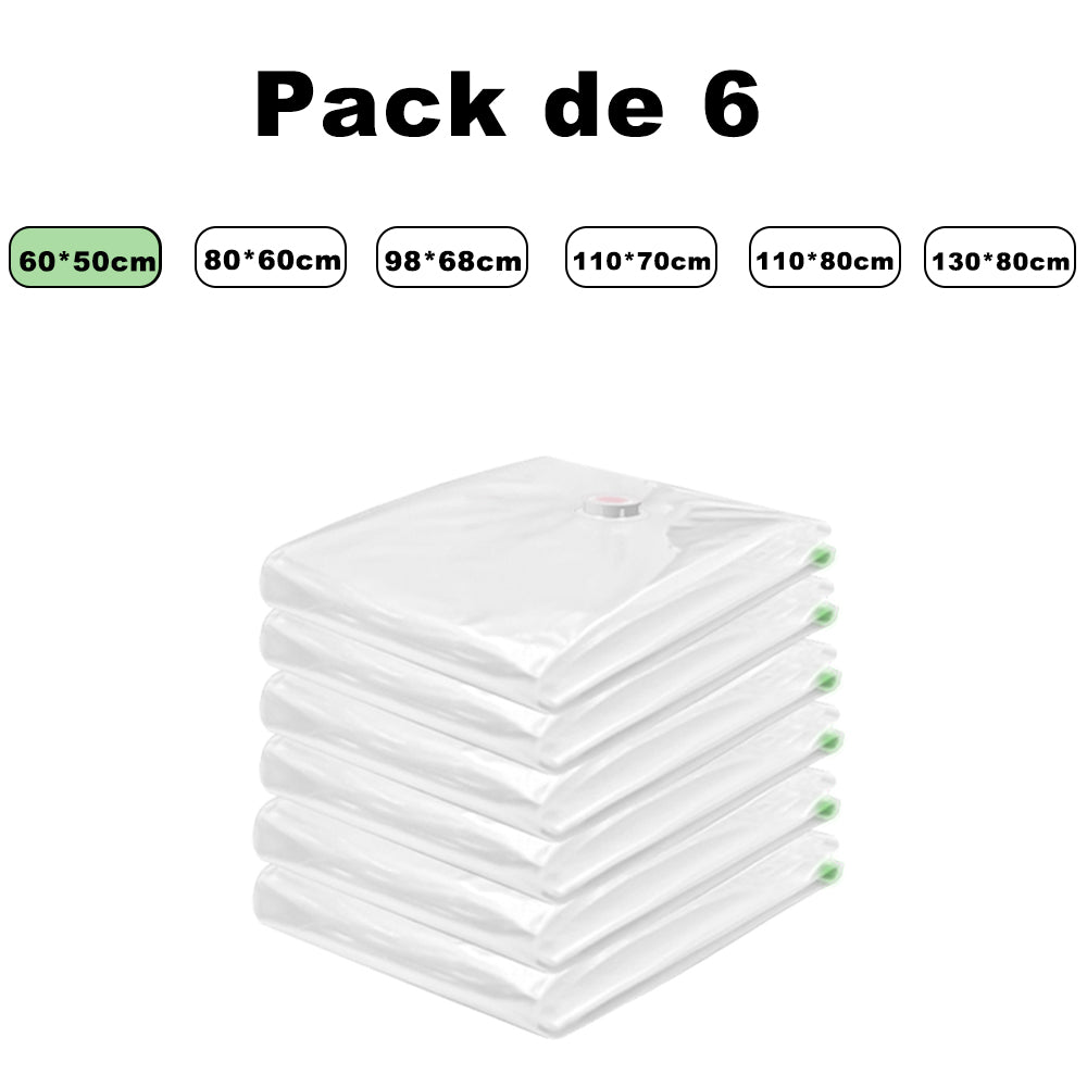 AYA MARKT PACK de 6 Bolsas de Vacío para Almacenamiento, incluyen Boca para Aspirador, con Doble Cremallera, Bolsas Vacío Ropa Aspiradora Ahorro de Espacio Para Guardar Ropa, Edredones, Almohadas, MantasTransparente.Con regalo exclusivo -Bomba Manual