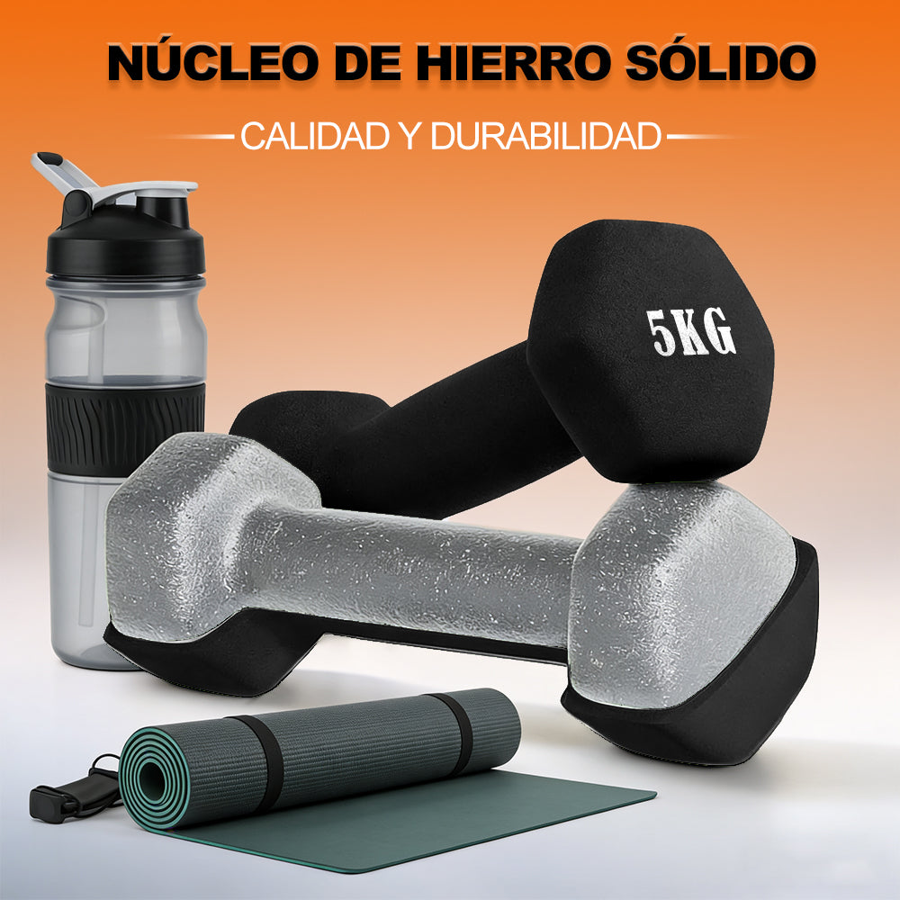 AYA MARKT Par de Pesas, Mancuernas Antideslizantes de Hierro con Neopreno 0.5-6 kg, Suaves al Tacto, Diseño Ergonómico y Anti-Rodadura,Pesas Negras para Hombres y Mujeres, Pesas para Fitness y Gimnasio en Casa