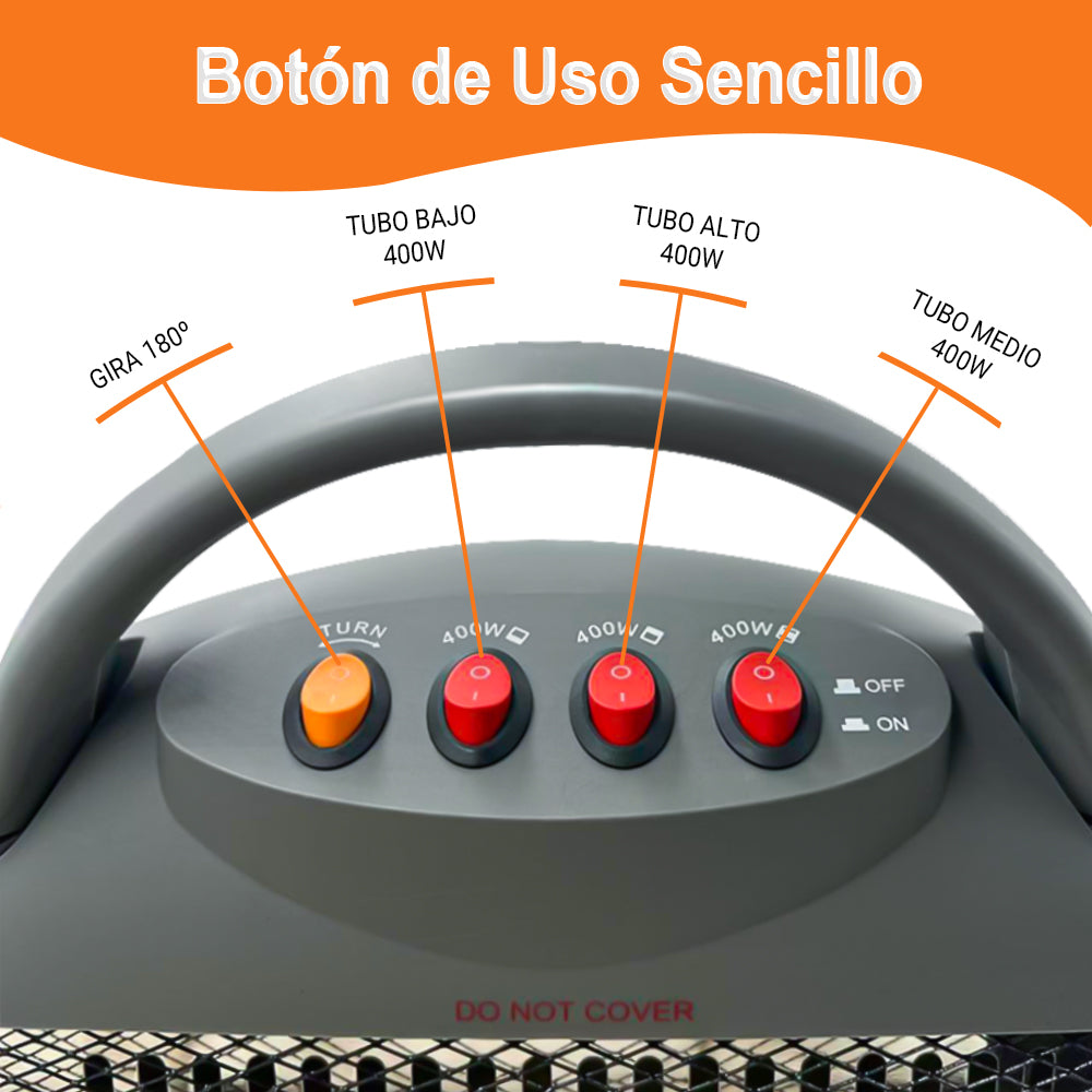 Estufa Halógena 1200W, 3 Pontencias de Calor, Calefactor Halógena de Bajo Consumo, Estufa Calentamiento Silenciosa, Diseño Compacto Portátil, Rotación 180º, Protección Contra Vuelcos