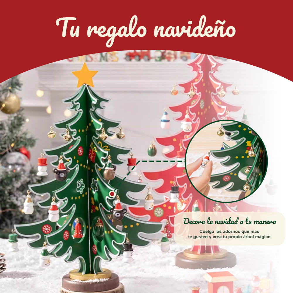 Mini Árbol de Navidad de Madera Decorativo - Árbol Navideño con Colgantes y Estrella - Adorno de Mesa para Decoración Navideña del Hogar,Regalo de Navidad