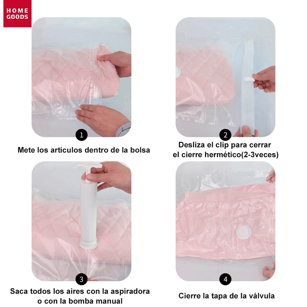 AYA MARKT PACK de 6 Bolsas de Vacío para Almacenamiento, incluyen Boca para Aspirador, con Doble Cremallera, Bolsas Vacío Ropa Aspiradora Ahorro de Espacio Para Guardar Ropa, Edredones, Almohadas, MantasTransparente.Con regalo exclusivo -Bomba Manual
