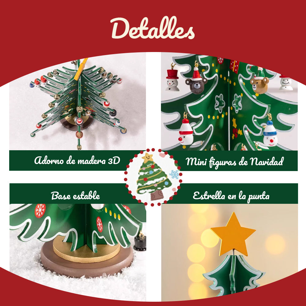 Mini Árbol de Navidad de Madera Decorativo - Árbol Navideño con Colgantes y Estrella - Adorno de Mesa para Decoración Navideña del Hogar,Regalo de Navidad