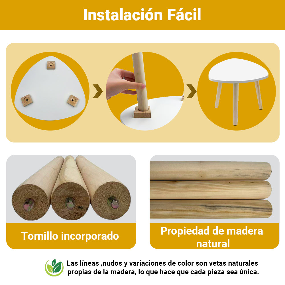 Mesa Auxiliar de Madera Pequeña,Mesa de Centro Triangular, Mesa Minimalista Moderna, Mesita de Café con Patas de Madera de Pino, Estilo Escandinavo, Montaje Fácil, 38.5 x 40cm
