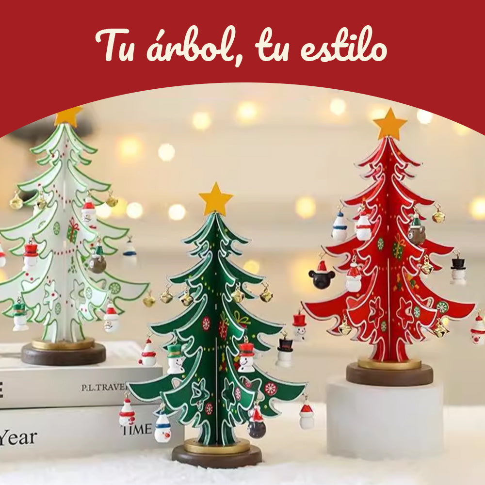 Mini Árbol de Navidad de Madera Decorativo - Árbol Navideño con Colgantes y Estrella - Adorno de Mesa para Decoración Navideña del Hogar,Regalo de Navidad