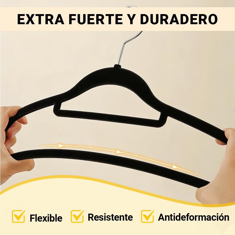 AYA MARKT Perchas de Terciopelo Antideslizantes y Ultrafinas | Perchas Negras Duraderas con Gancho Giratorio 360° | Perchas para Abrigos, Camisas y Pantalones