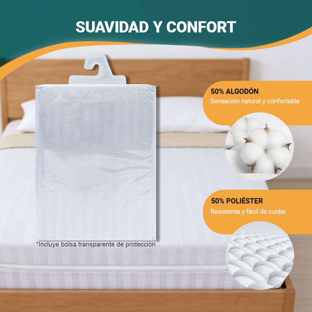 AYA MARKT Funda de Colchón de Raya,Protector de Colchón Transpirable, Funda de Cremallera Completa, Protector de Colchón Completo,Incluye Bolsa de Almacenaje