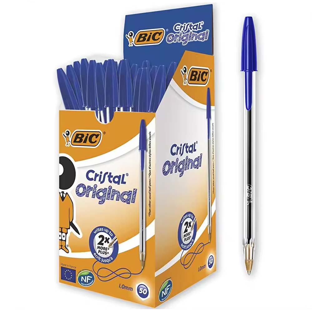 BIC Cristal Bolígrafo 3 Colores Clásico, Punta Media 1.0 mm, Bolígrafos BIC Originales, Material Escolar y Oficina, Caja de 50 Unidades