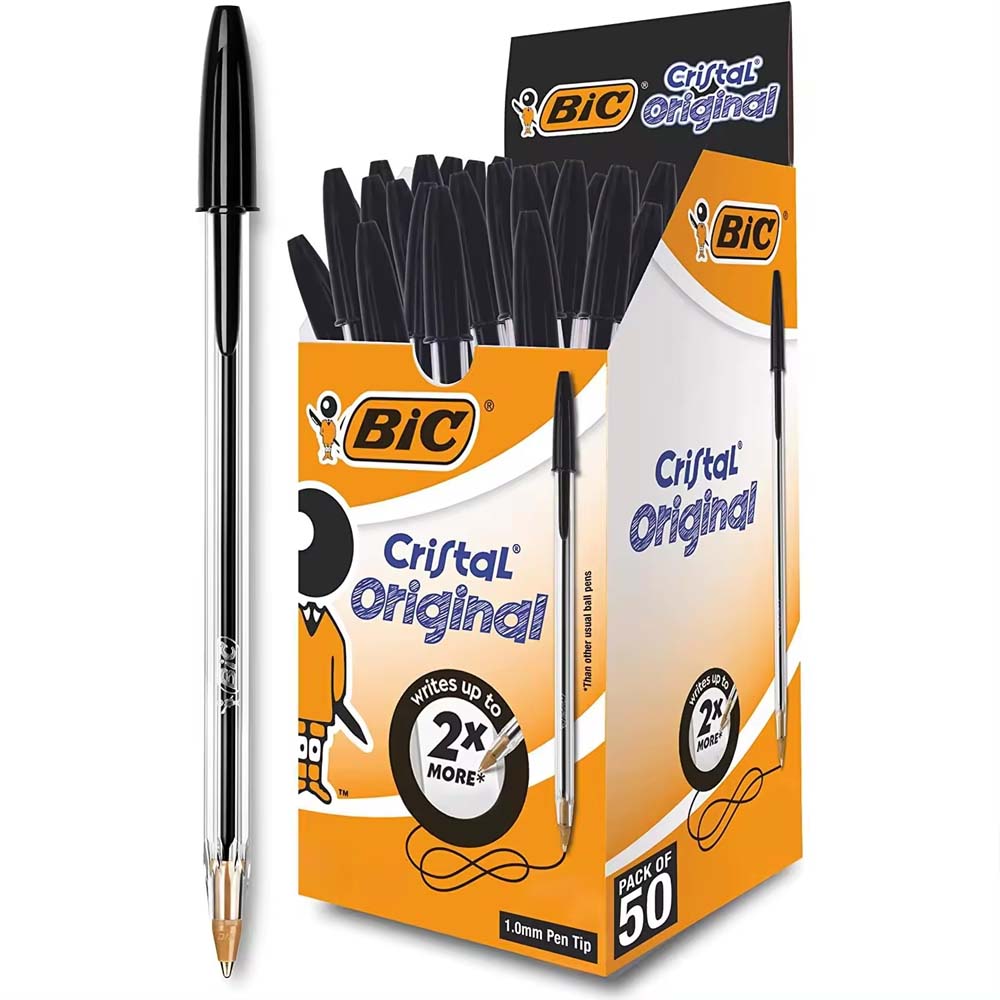 BIC Cristal Bolígrafo 3 Colores Clásico, Punta Media 1.0 mm, Bolígrafos BIC Originales, Material Escolar y Oficina, Caja de 50 Unidades