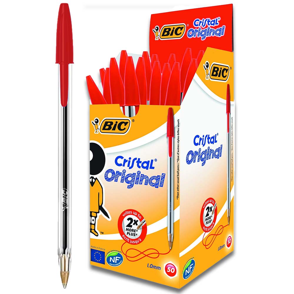 BIC Cristal Bolígrafo 3 Colores Clásico, Punta Media 1.0 mm, Bolígrafos BIC Originales, Material Escolar y Oficina, Caja de 50 Unidades