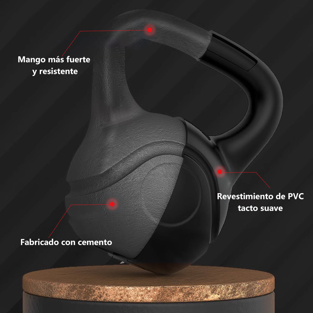 Pesa Rusa Redonda para Entrenamiento Fisicoculturismo en Casa Gimnasio Deporte Interior Exterior, Mango Estructurado, 4-14 Kg, Negro