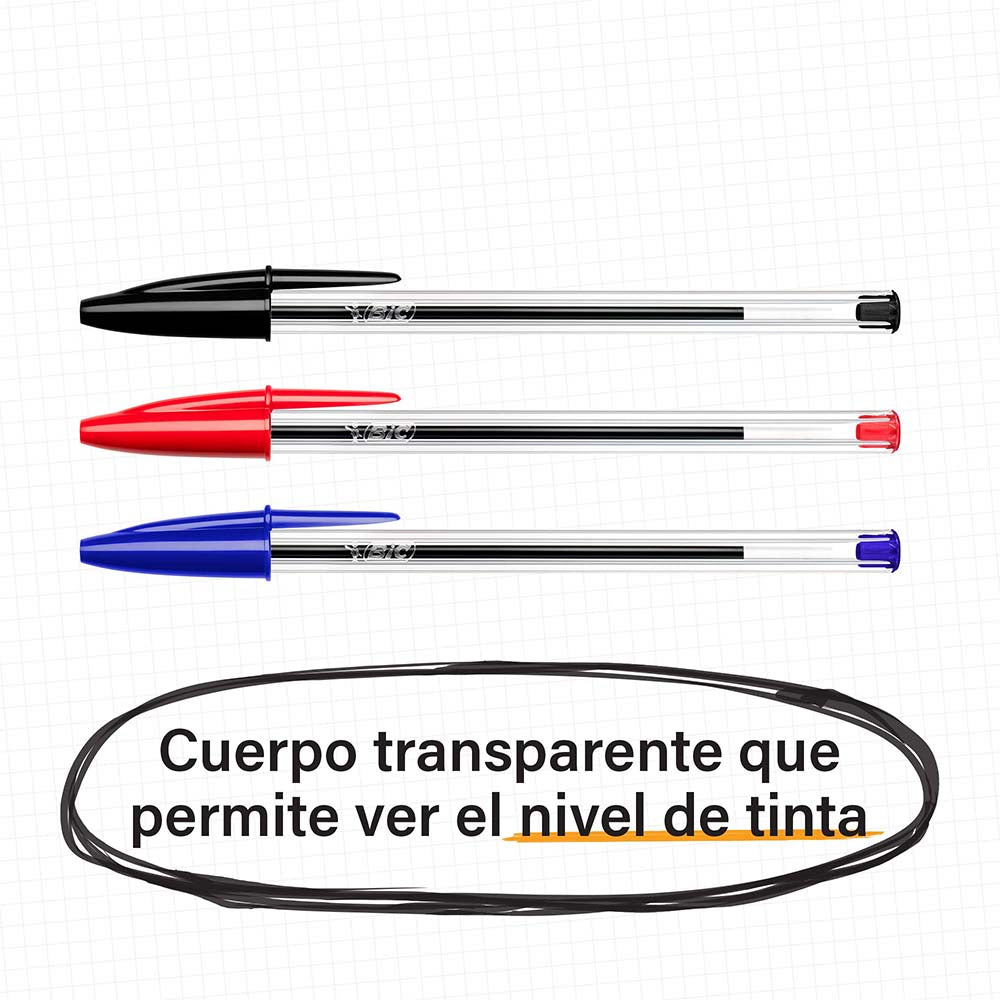 BIC Cristal Bolígrafo 3 Colores Clásico, Punta Media 1.0 mm, Bolígrafos BIC Originales, Material Escolar y Oficina, Caja de 50 Unidades