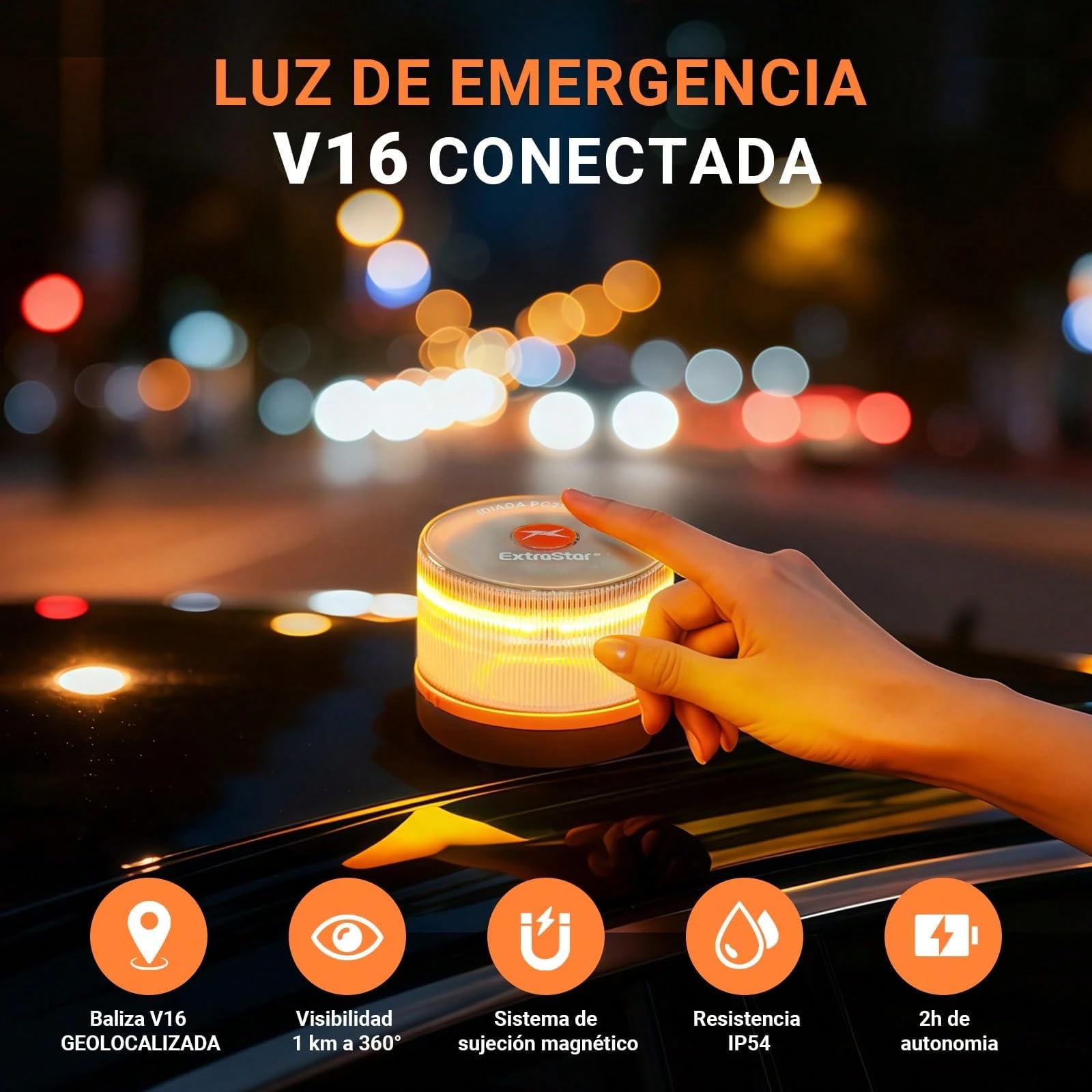 Luz de Emergencia V16 con Geolocalización y Luz Potente, Exigible a partir de 2026, Conectada con DGT 3.0, Señal V-16 para Coches, plan de datos incluido