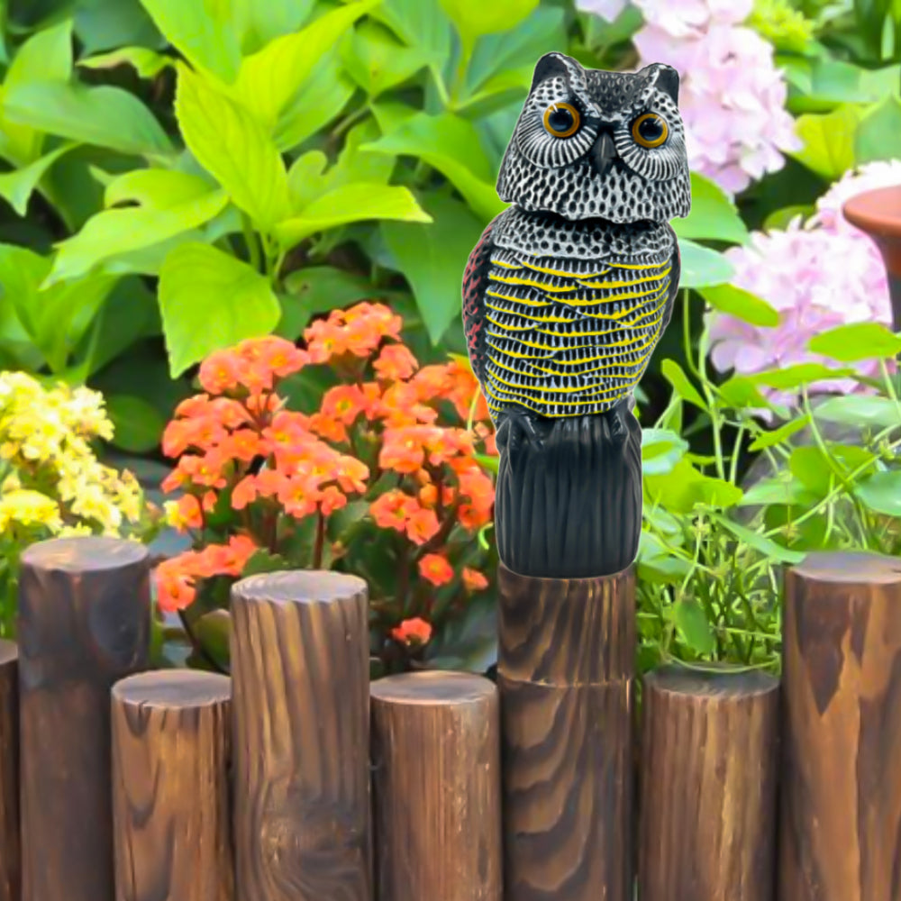 AYA MARKT Búho Espantapájaros, Búho Ahuyentador Eólico, Búho Espanta Palomas Realista, Gira la Cabeza 360º,No Necesita Pilas,para Jardín,Campo,Balcón