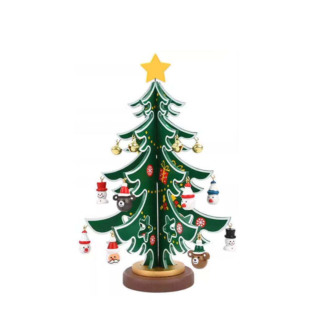 Mini Árbol de Navidad de Madera Decorativo - Árbol Navideño con Colgantes y Estrella - Adorno de Mesa para Decoración Navideña del Hogar,Regalo de Navidad