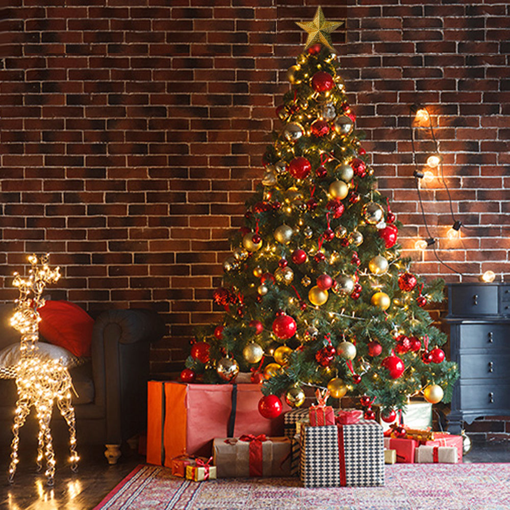 Árbol de Navidad Artificial 60-210cm, Abeto de Hoja Espumillón, Fácil de Montar Arboles Con Soporte Metálico