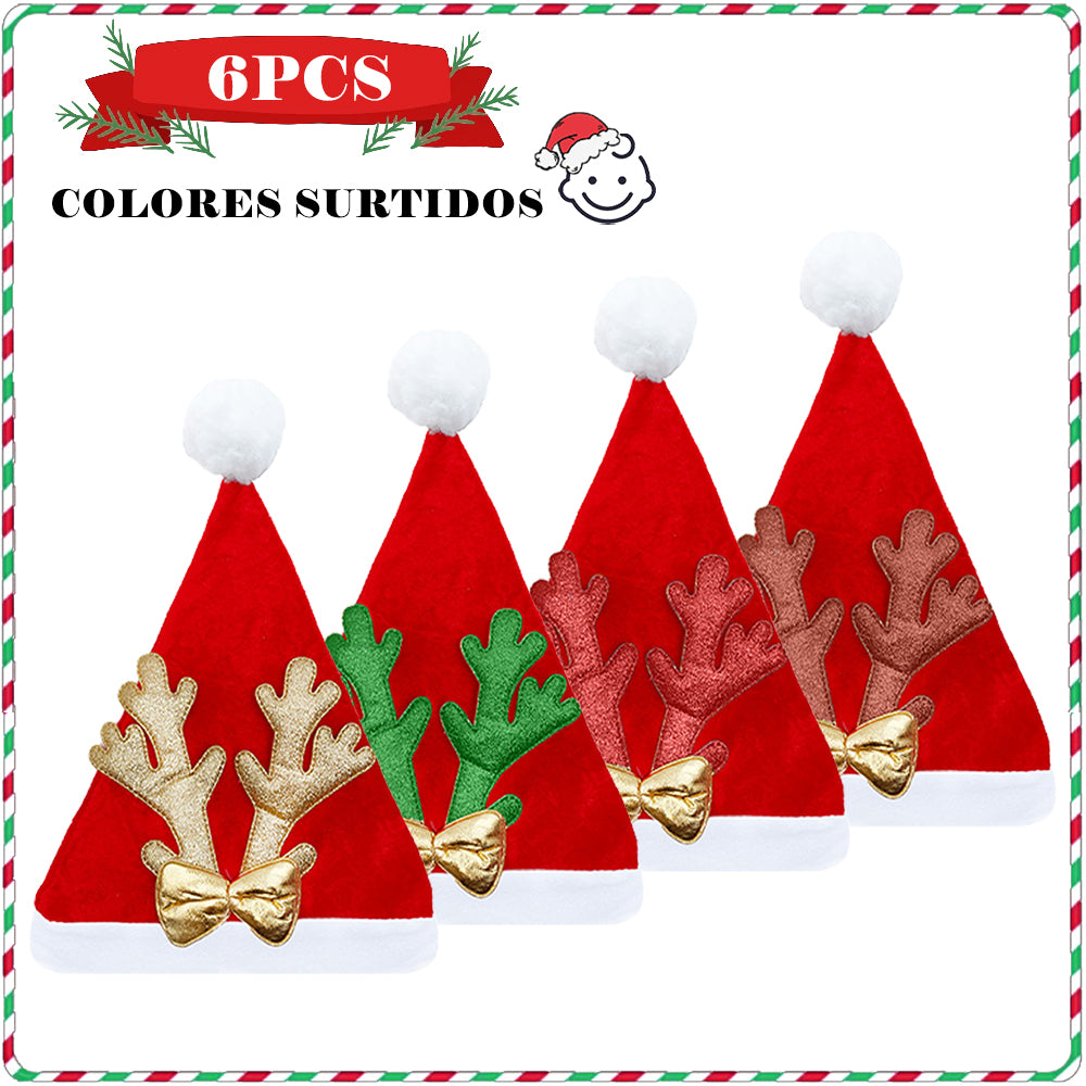 AYA MARKT Conjunto de Gorro de Navidad Papa Noel, Gorros Navideño y Sombreros de Santa Claus Tradicionales Rojos y Blanco.Gorros de Reno, Gorros de Árbol de Navidad con Cascabeles, Accesorios de Navidad para Niños y Adultos