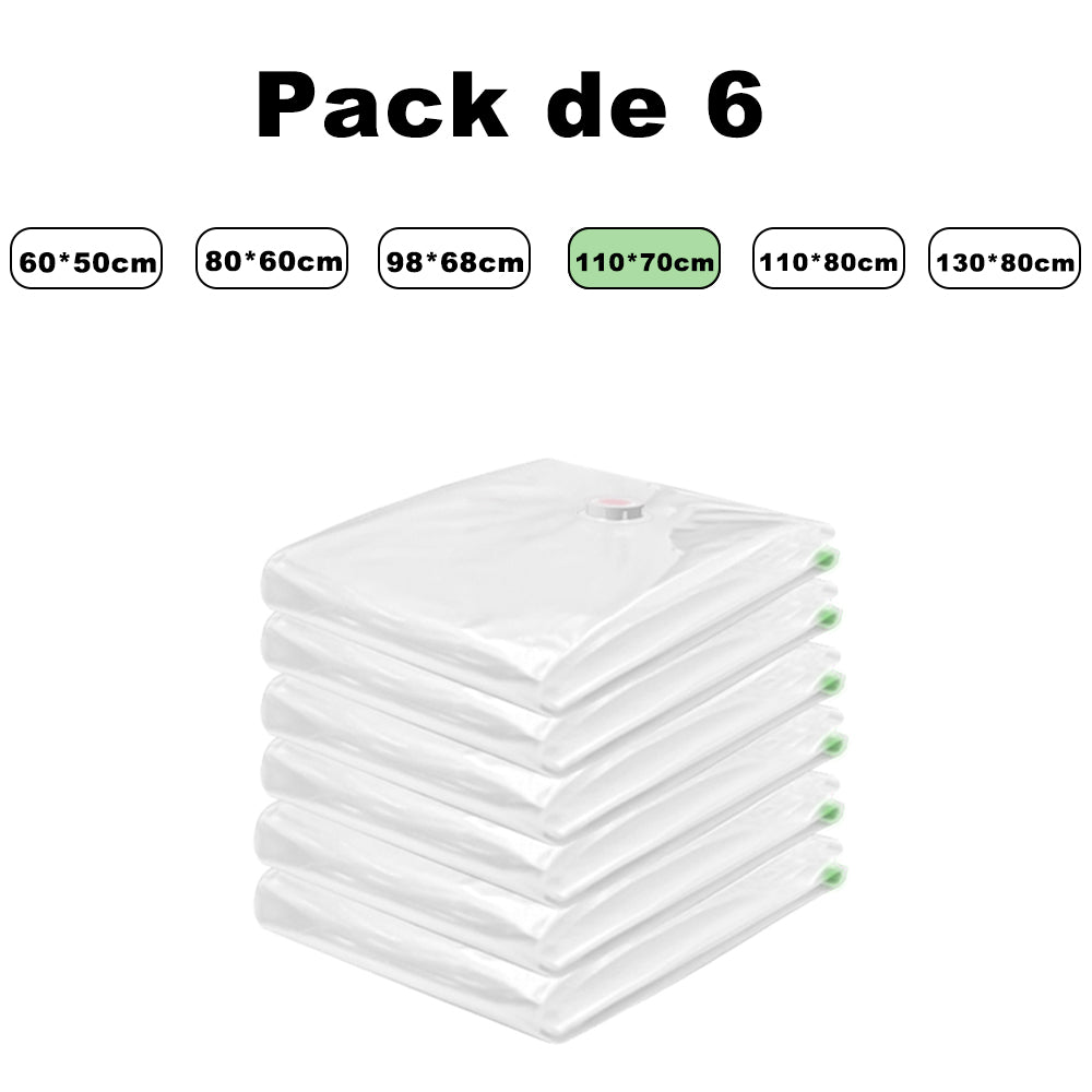 AYA MARKT PACK  de 6 Bolsas de Vacío para Almacenamiento, incluyen Boca para Aspirador, con Doble Cremallera, Bolsas Vacío Ropa Aspiradora Ahorro de Espacio Para Guardar Ropa, Edredones, Almohadas, MantasTransparente.Con regalo exclusivo -Bomba Manual