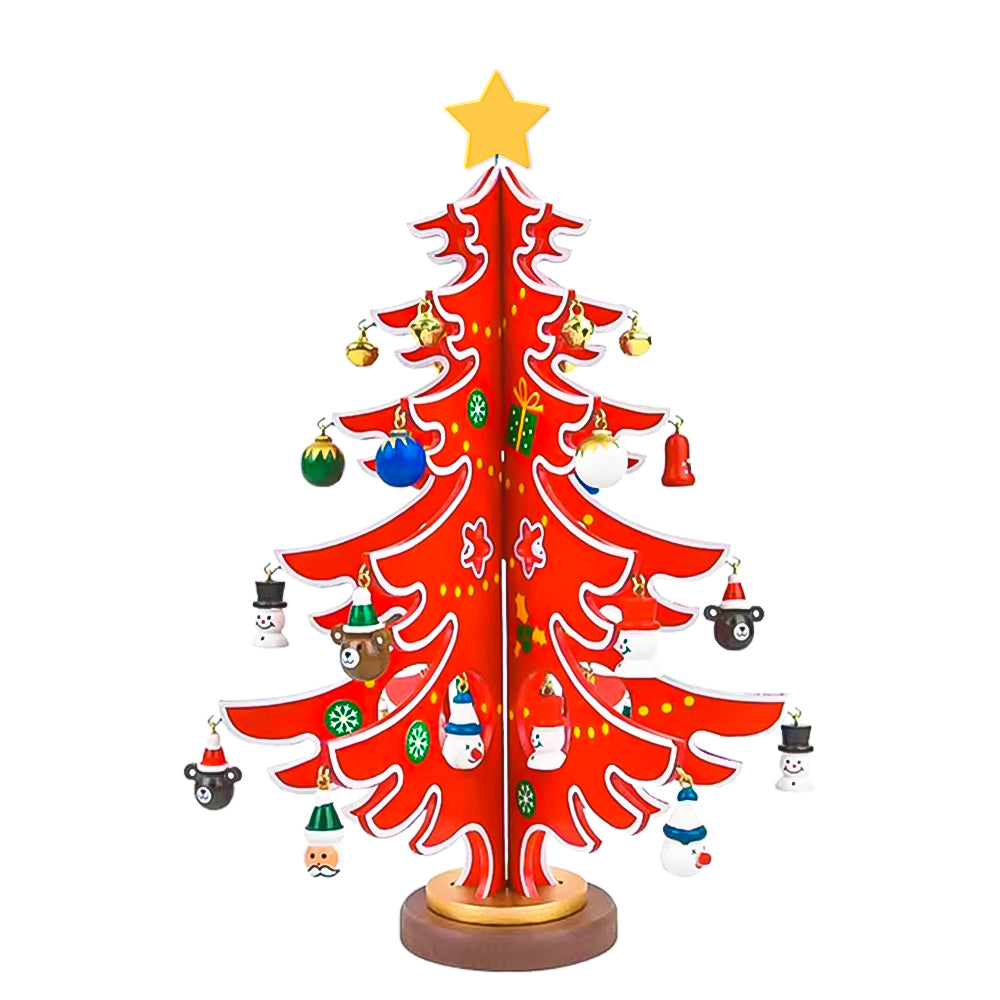 Mini Árbol de Navidad de Madera Decorativo - Árbol Navideño con Colgantes y Estrella - Adorno de Mesa para Decoración Navideña del Hogar,Regalo de Navidad