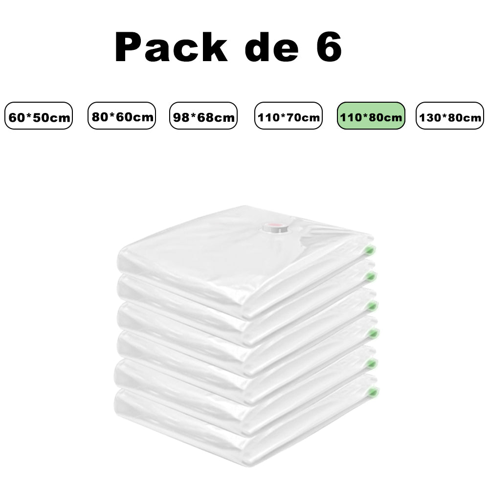 AYA MARKT PACK  de 6 Bolsas de Vacío para Almacenamiento, incluyen Boca para Aspirador, con Doble Cremallera, Bolsas Vacío Ropa Aspiradora Ahorro de Espacio Para Guardar Ropa, Edredones, Almohadas, MantasTransparente.Con regalo exclusivo -Bomba Manual