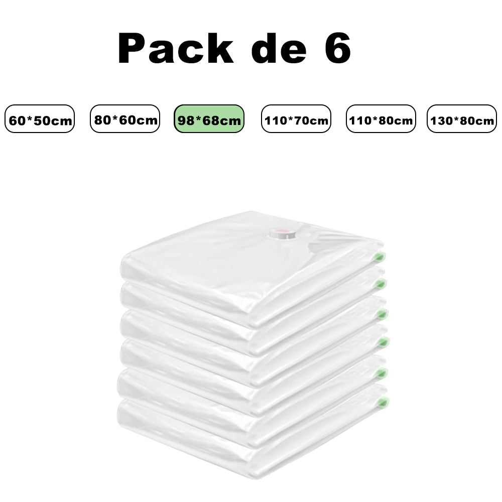 AYA MARKT PACK  de 6 Bolsas de Vacío para Almacenamiento, incluyen Boca para Aspirador, con Doble Cremallera, Bolsas Vacío Ropa Aspiradora Ahorro de Espacio Para Guardar Ropa, Edredones, Almohadas, MantasTransparente.Con regalo exclusivo -Bomba Manual