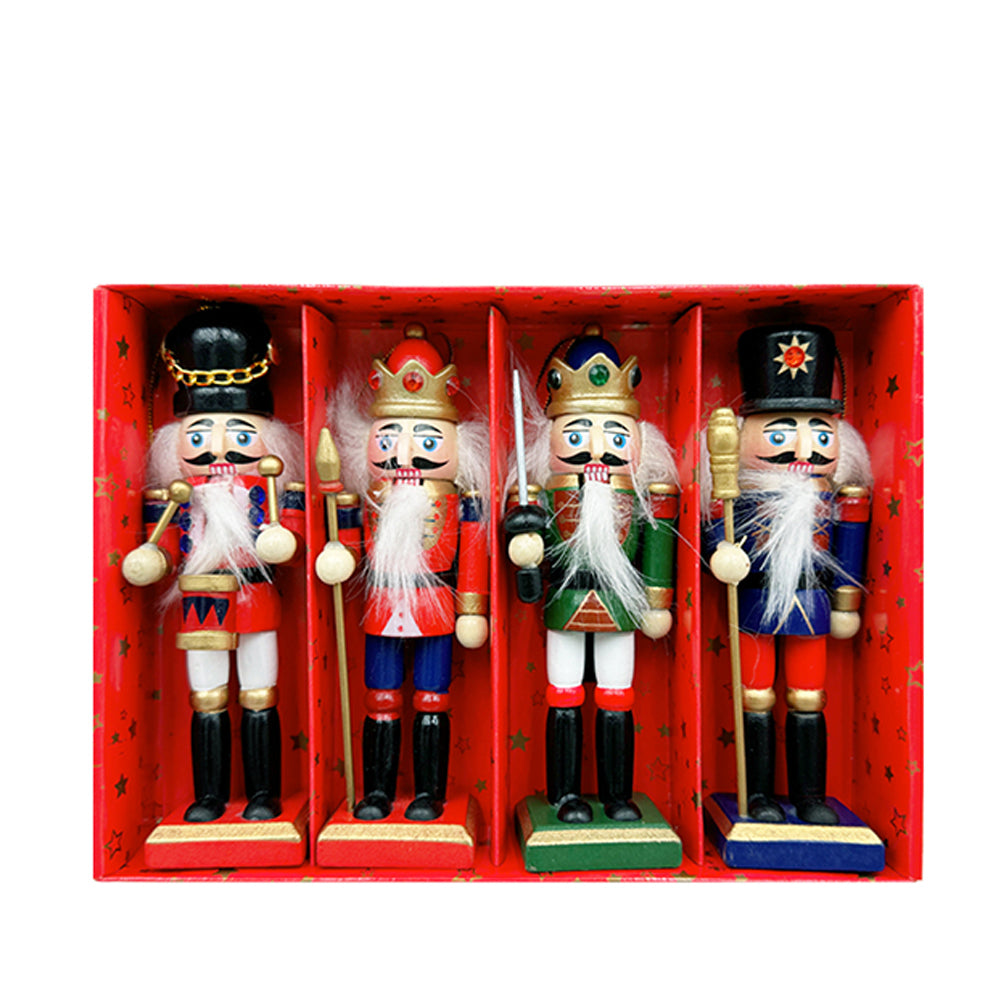 AYA MARKT 4 Piezas Navidad De madera Cascanueces,12.5 cm Soldado Cascanueces Marioneta,Figuras de madera del Rey Cascanueces Adornos para la Decoración Tradicional del Árbol de Navidad, Decoración para fiestas
