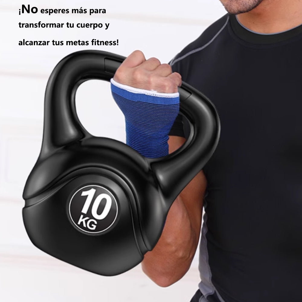 Pesa Rusa Redonda para Entrenamiento Fisicoculturismo en Casa Gimnasio Deporte Interior Exterior, Mango Estructurado, 4-14 Kg, Negro