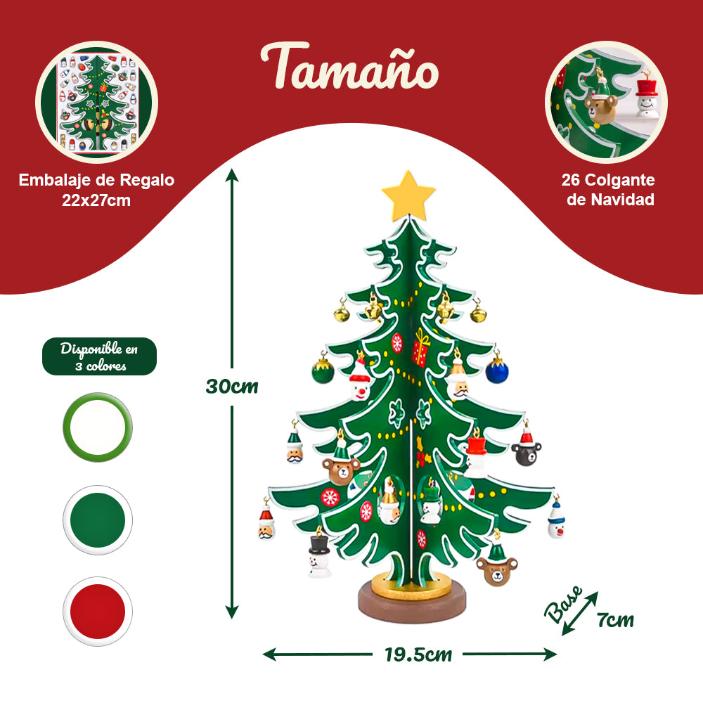 Mini Árbol de Navidad de Madera Decorativo - Árbol Navideño con Colgantes y Estrella - Adorno de Mesa para Decoración Navideña del Hogar,Regalo de Navidad