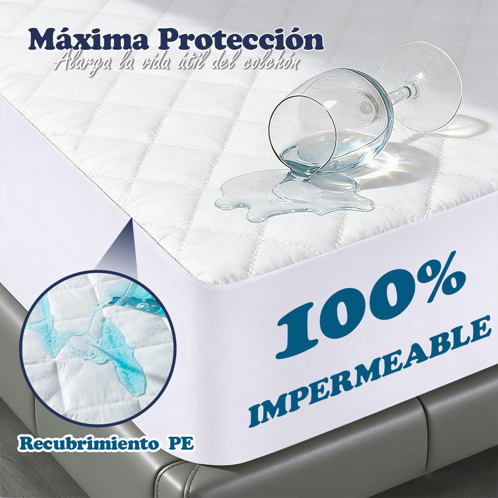 AYA MARKT Protector de colchón Acolchado Impermeable, Protector de Colchón Transpirable, Funda de Colchón Blanco, Elástico en todo el Contorno, Microfibra, Incluye Bolsa de Almacenaje