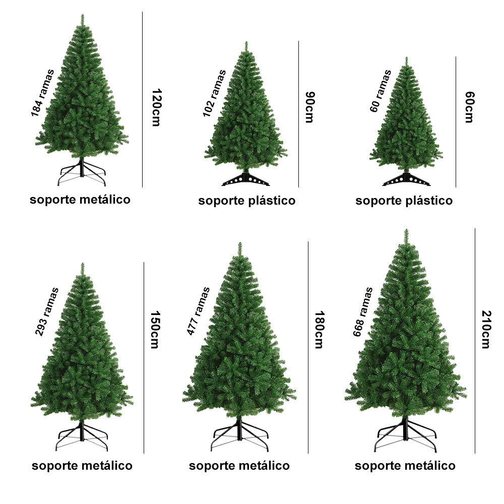 Árbol de Navidad Artificial 60-210cm, Abeto de Hoja Espumillón, Fácil de Montar Arboles Con Soporte Metálico