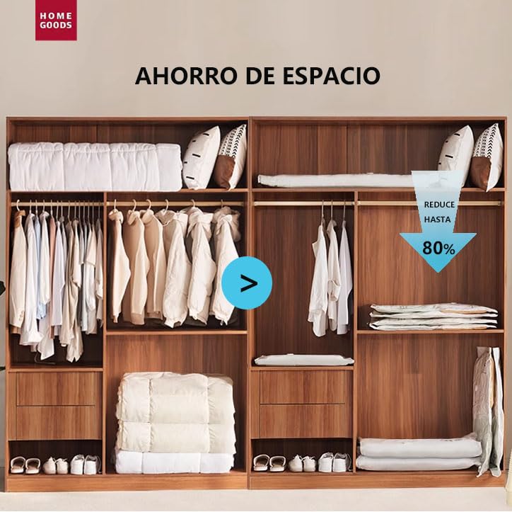 AYA MARKT PACK  de 6 Bolsas de Vacío para Almacenamiento, incluyen Boca para Aspirador, con Doble Cremallera, Bolsas Vacío Ropa Aspiradora Ahorro de Espacio Para Guardar Ropa, Edredones, Almohadas, MantasTransparente.Con regalo exclusivo -Bomba Manual