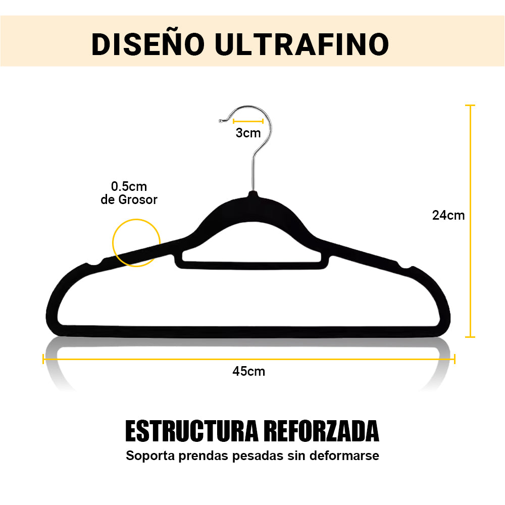 AYA MARKT Perchas de Terciopelo Antideslizantes y Ultrafinas | Perchas Negras Duraderas con Gancho Giratorio 360° | Perchas para Abrigos, Camisas y Pantalones