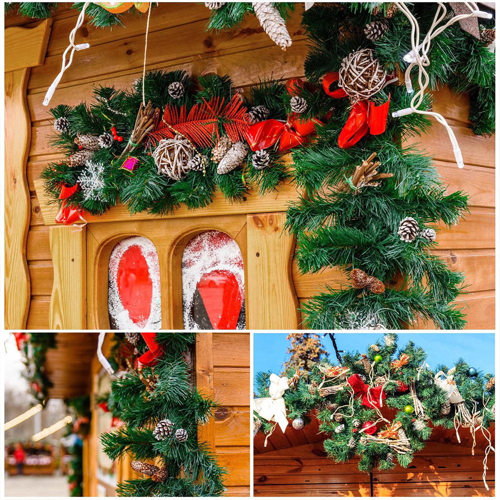 Guirnalda de Navidad Artificial, 2.7m PVC Guirnalda de Abeto Guirnalda de Pino Frondoso, Navidad Decoradas al Aire Libre de Interior para la Fiesta de Navidad Chimenea Escalera