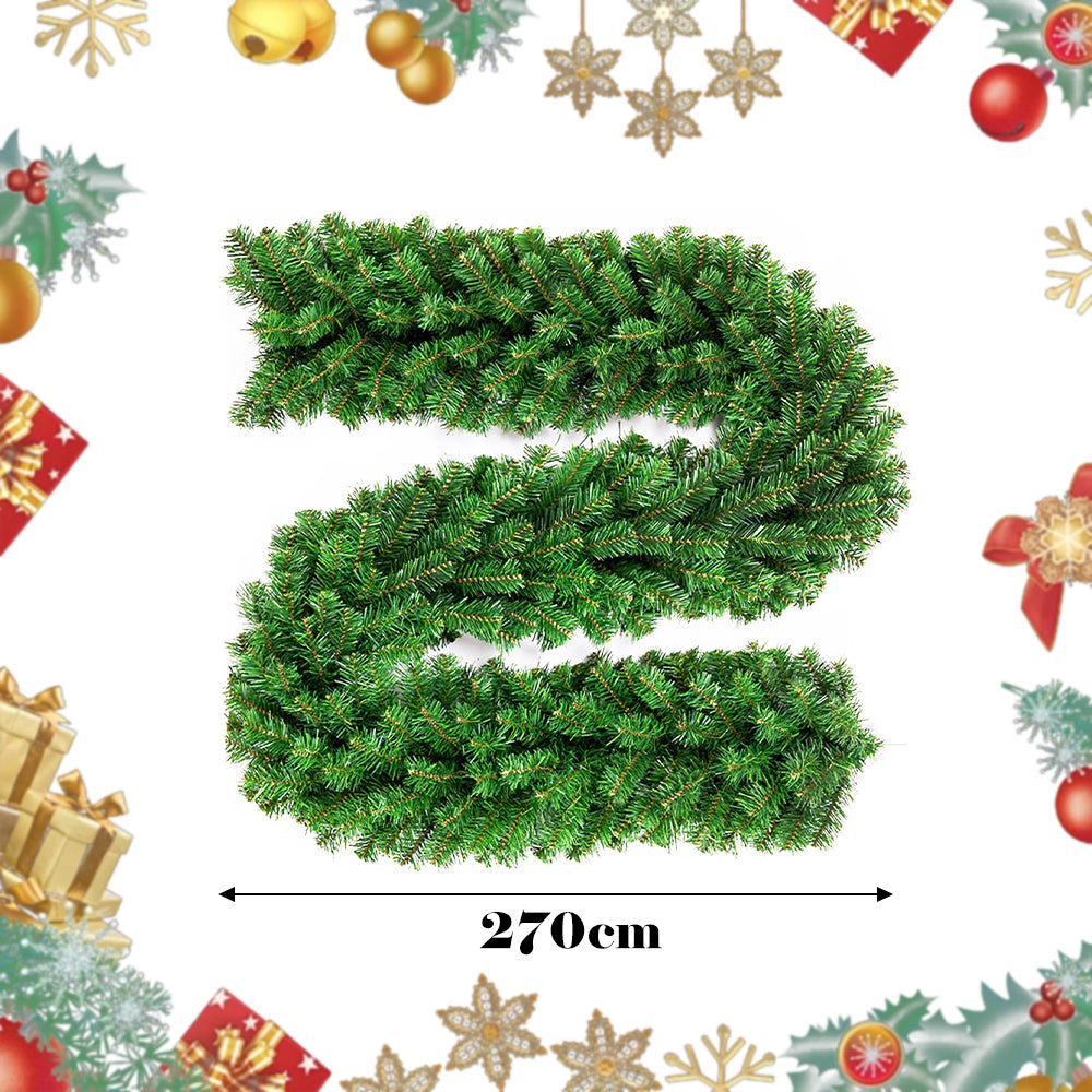 Guirnalda de Navidad Artificial, 2.7m PVC Guirnalda de Abeto Guirnalda de Pino Frondoso, Navidad Decoradas al Aire Libre de Interior para la Fiesta de Navidad Chimenea Escalera