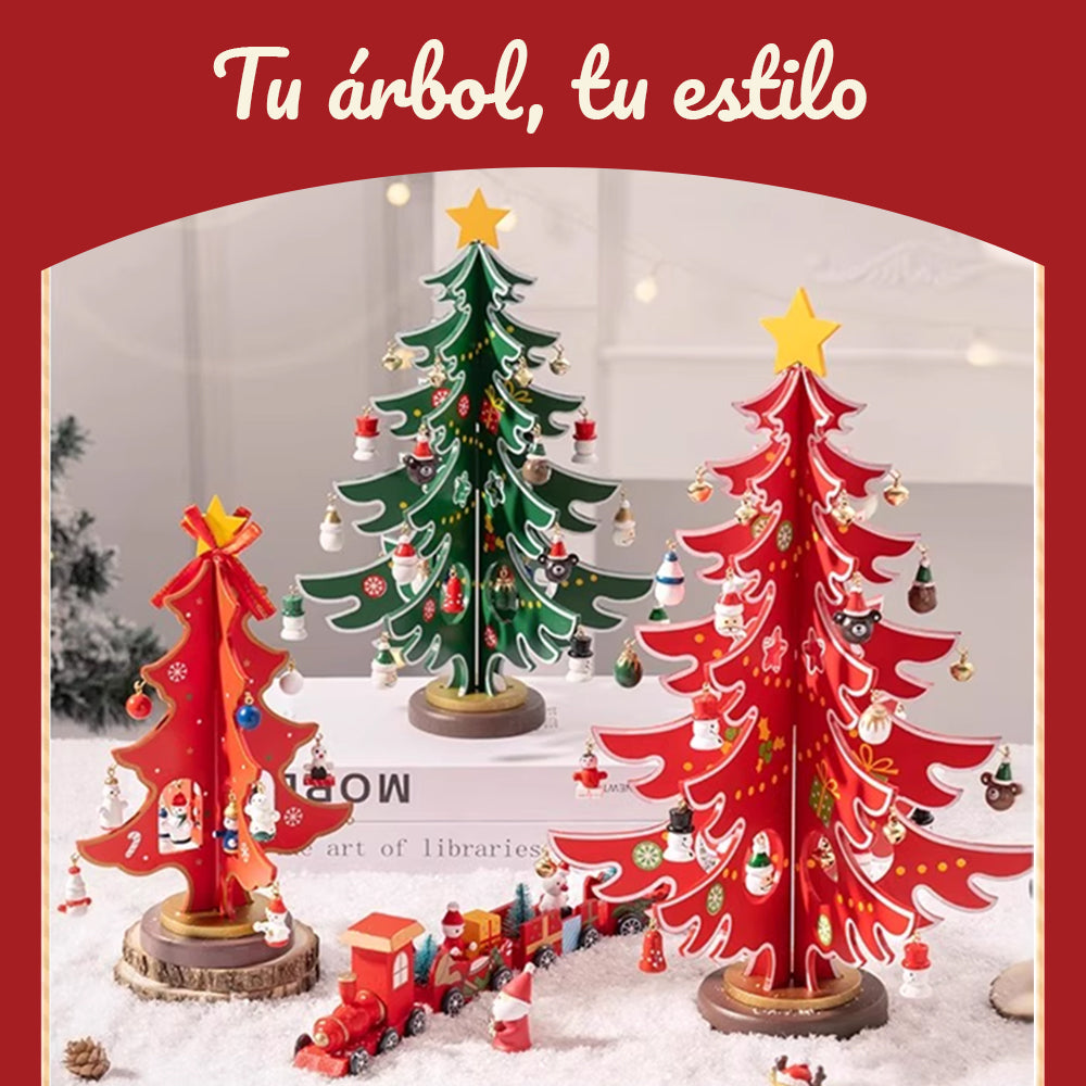 Mini Árbol de Navidad de Madera Decorativo - Árbol Navideño con Colgantes y Estrella - Adorno de Mesa para Decoración Navideña del Hogar,Regalo de Navidad