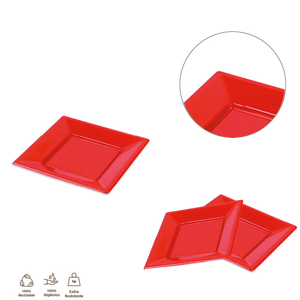 1020R PLATO LLANO CUAD.ROJO 17X17CM 6UDS