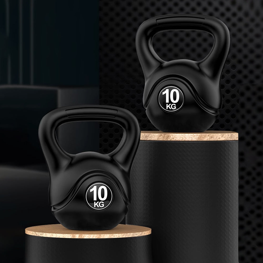 Pesa Rusa Redonda para Entrenamiento Fisicoculturismo en Casa Gimnasio Deporte Interior Exterior, Mango Estructurado, 4-14 Kg, Negro