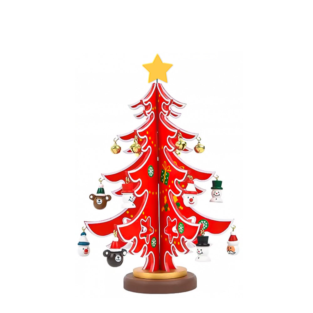 Mini Árbol de Navidad de Madera Decorativo - Árbol Navideño con Colgantes y Estrella - Adorno de Mesa para Decoración Navideña del Hogar,Regalo de Navidad